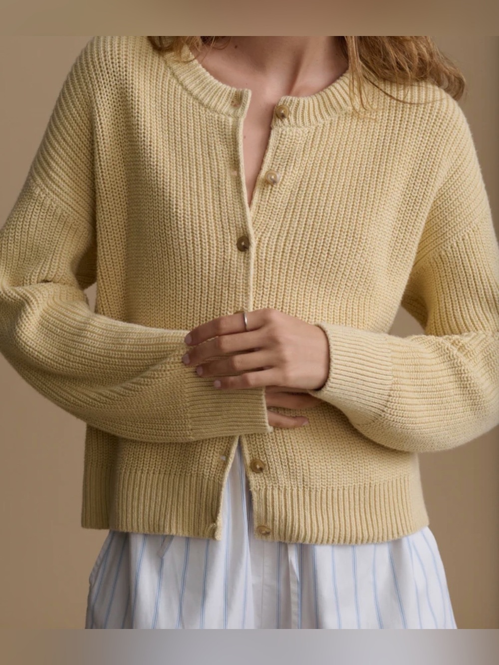 Jenni Kayne Cotton Hayes Crewneck Cardigan Pale Yellow XS SOLD OUT Quiet Luxury